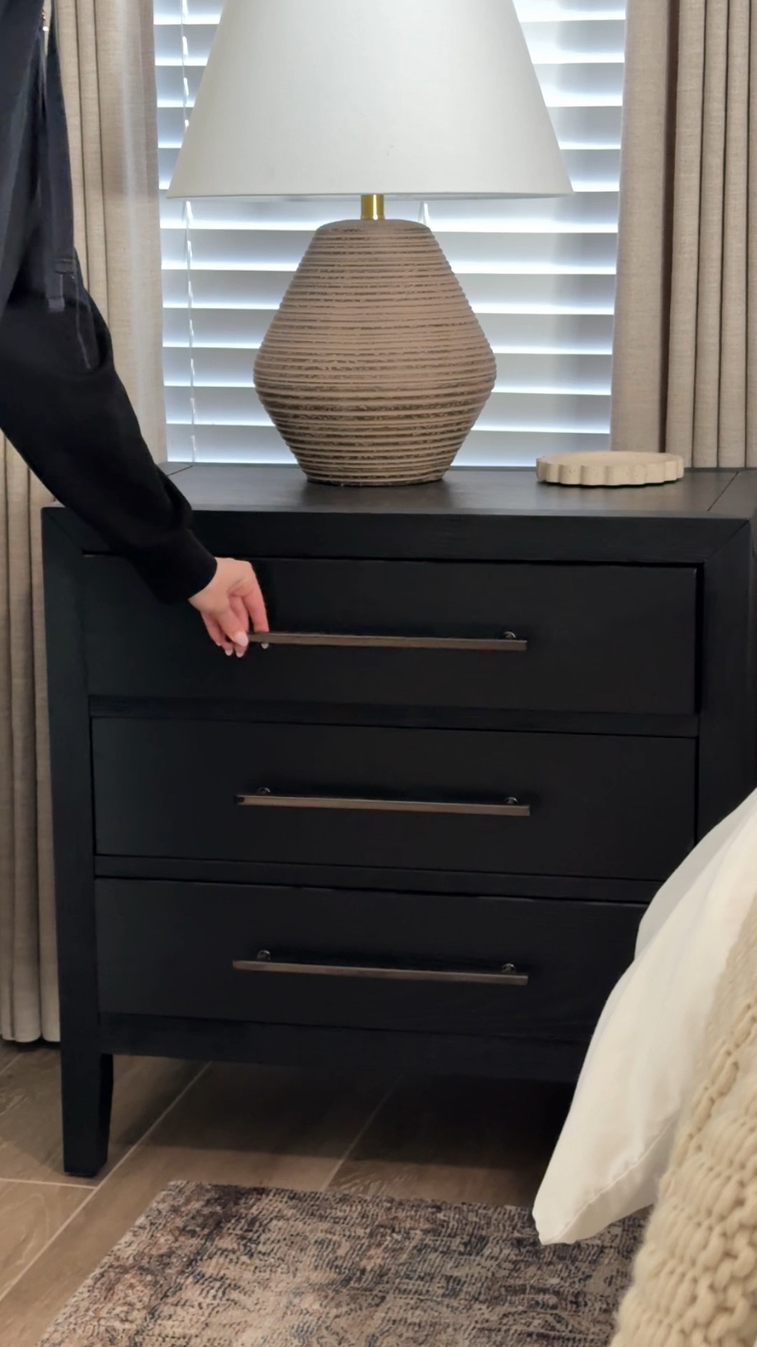 Black wood grain nightstands BACK IN STOCK!! 
I fell in love with these nightstands for their Restoration look for a fraction of the price, win-win! They arrived in 2 days with no assembly required, just attaching hardware! 
••
Bedroom furniture, nightstands, black nightstands, wood grain nightstand, restoration hardware lookalike, restoration hardware inspired, large nightstands, 3 drawer nightstand, chest of drawers 

#LTKStyleTip #LTKHome