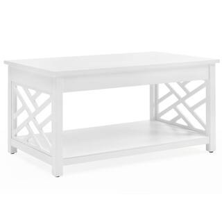 Alaterre Furniture Coventry 36 in. White Medium Rectangle Wood Coffee Table with Shelf ANCT14WH -... | The Home Depot