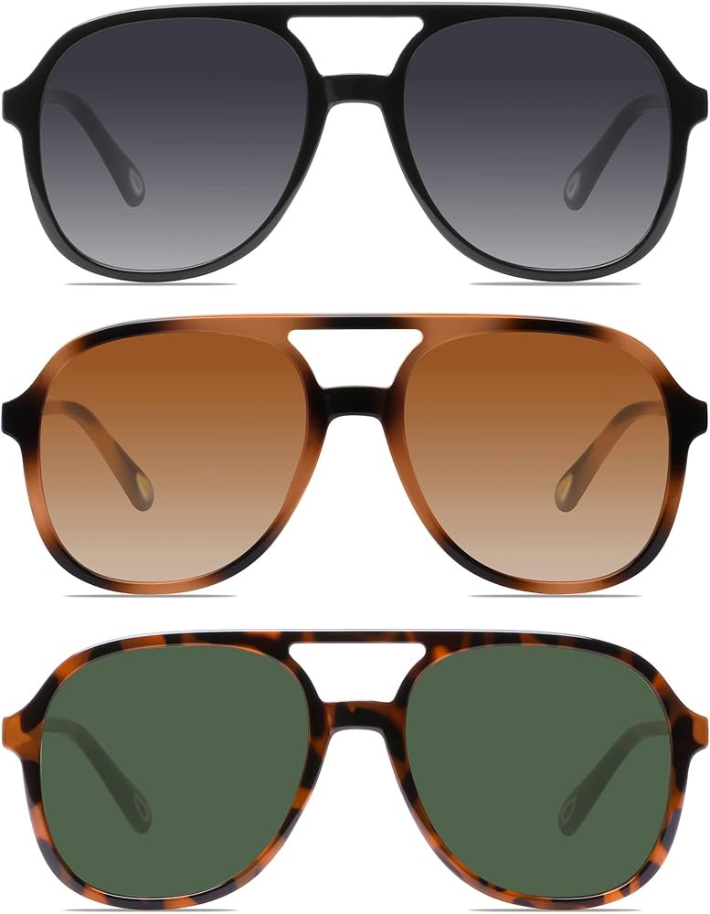 YDAOWKN Retro Square Aviator Sunglasses for Womens Mens Vintage 70s Double Bridge Sun Glasses | Amazon (US)