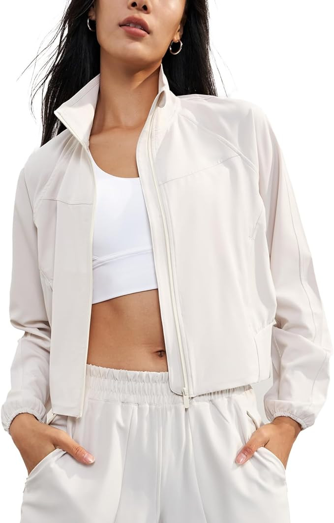 altiland Women's Athletic Running Yoga Track Zip Up Cropped Jackets UPF 50+ Sun Protection Long S... | Amazon (US)