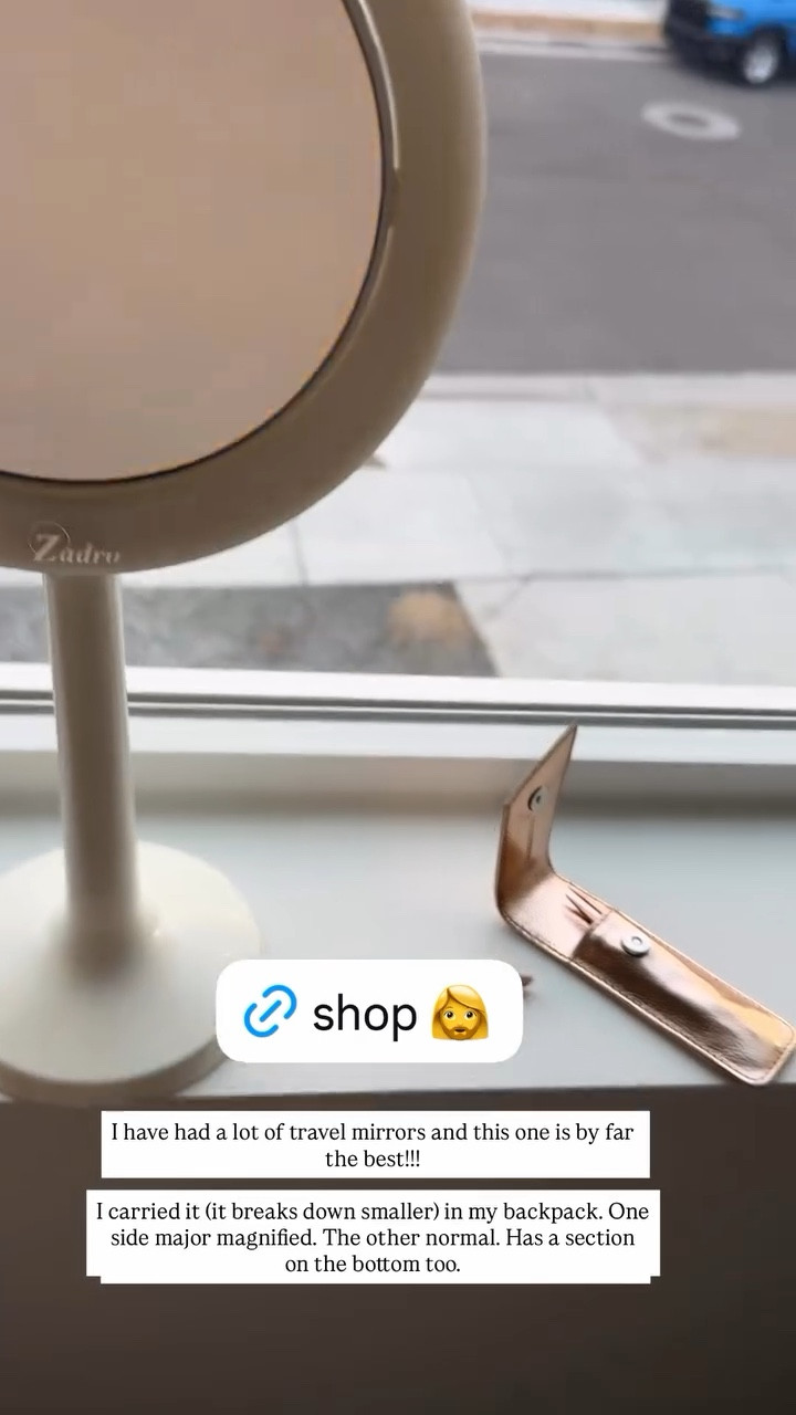 I have had a lot of travel mirrors and this one is by far the best!!!

I carried it (it breaks down smaller) in my backpack. One side major magnified. The other normal. Has a section on the bottom too.