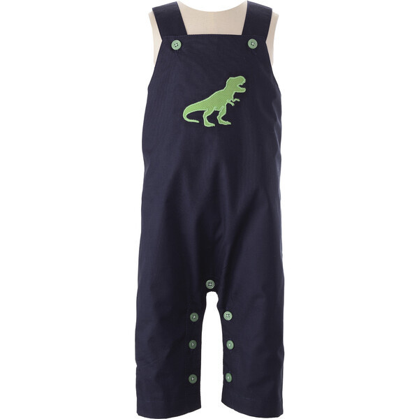 Dinosaur Embroidered Long Dungarees, Navy And Green | Maisonette