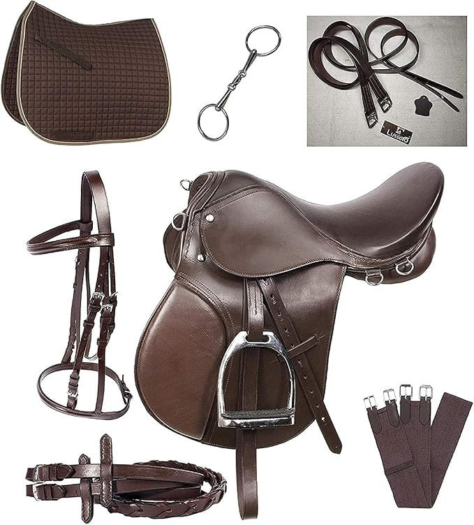 Genuine Leather Saddle Horse Riding Saddle Starter Kit Brown Saddle Combo Pack Set of 7 pcs | Amazon (US)
