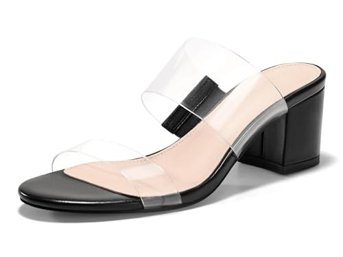 Coutgo Women's Clear Heeled Sandals Transparent Two Strap Chunky Block Heels Mules Open Toe Slip ... | Amazon (US)