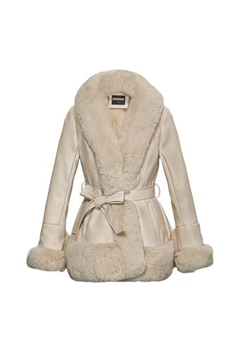 GRAN ORIENTE Womens Faux Fur Leather Coat with Collar 007-Apricot-XS | Amazon (US)