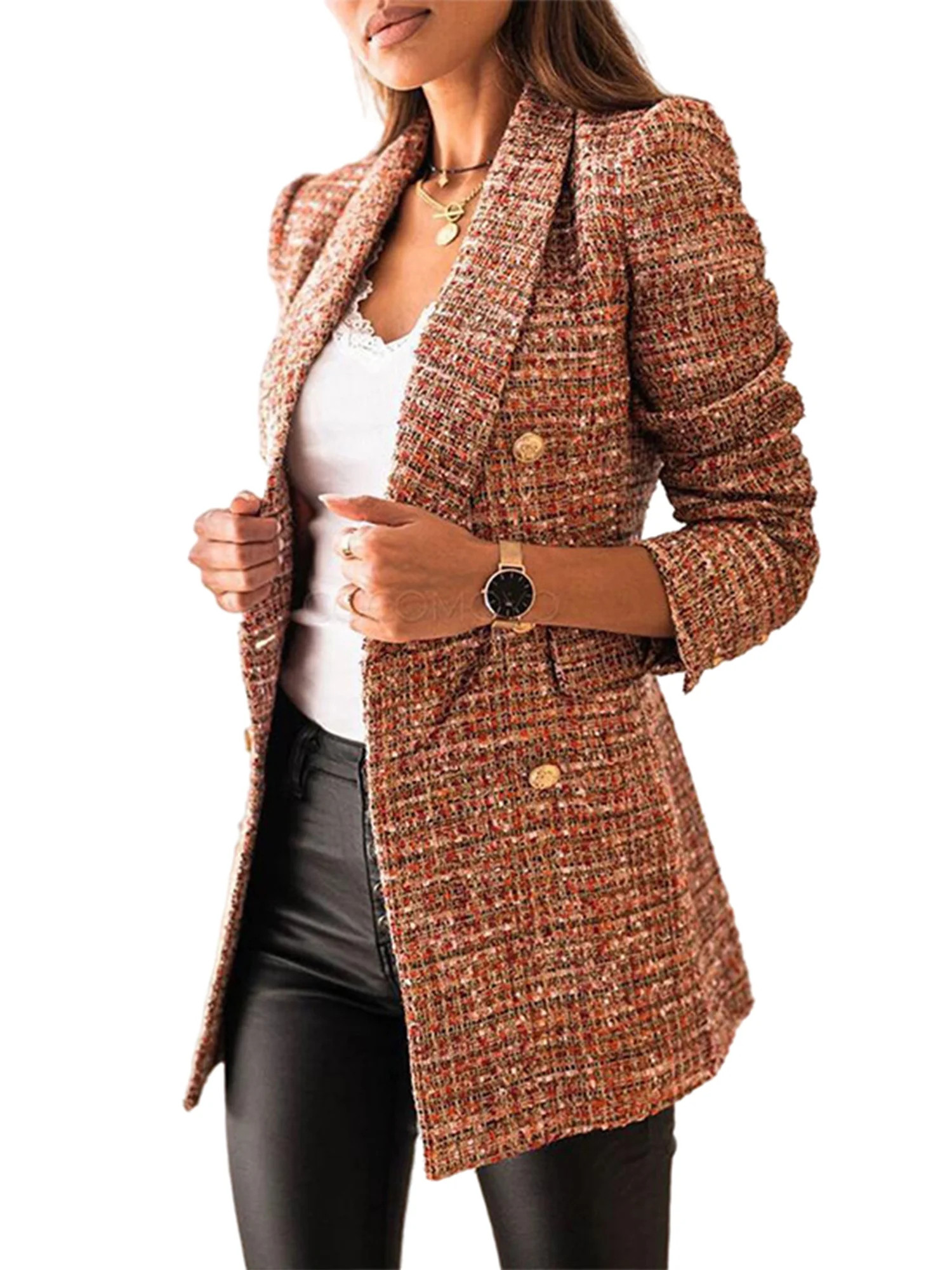 Lumento Women Casual Plaid Blazer Lapel Open Front Work Office Business Jacket | Walmart (US)