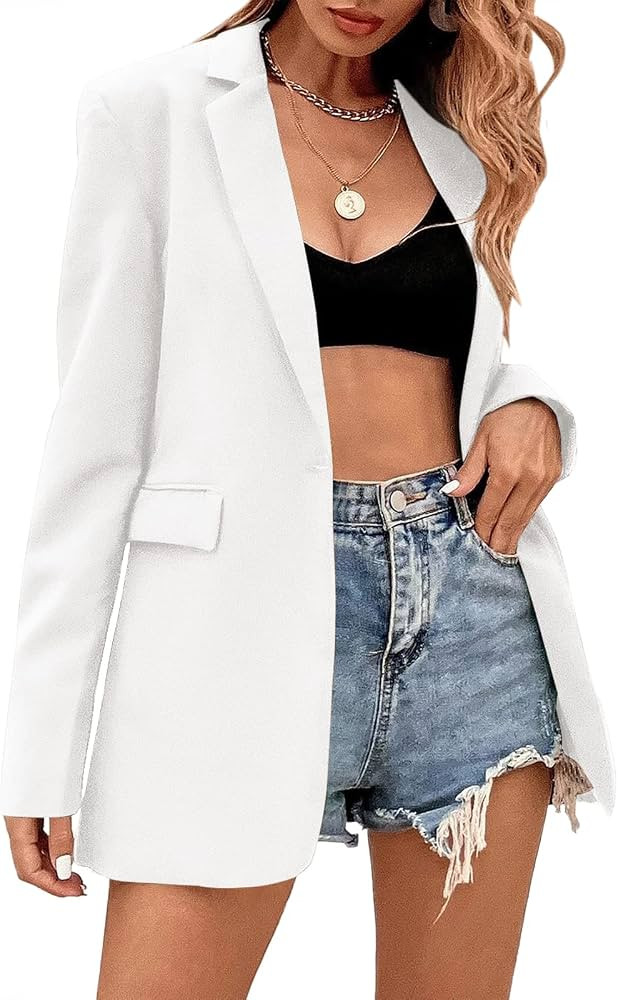 Febriajuce Women's Casual Long Sleeve Lapel Oversized Button Work Office Blazer Suit Jacket | Amazon (US)