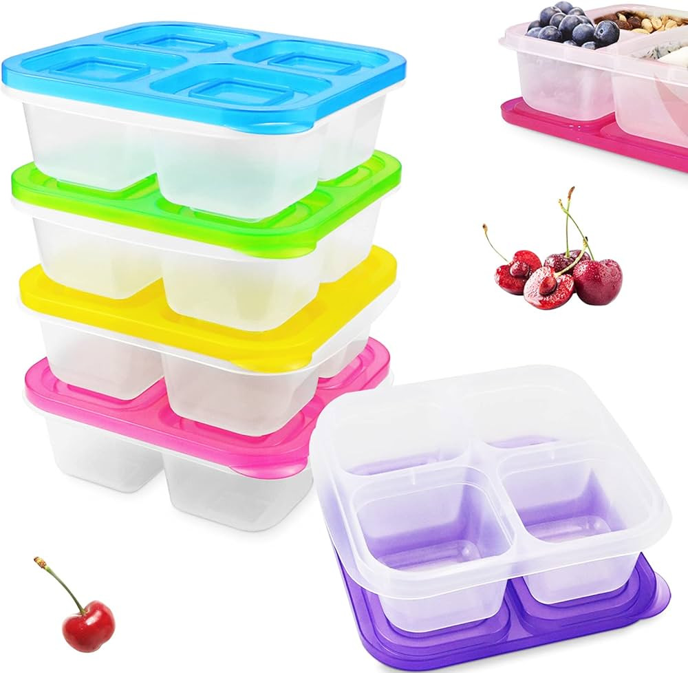 Set of 5 Reusable Bento Snack Food Containers, 4 Compartments Leakproof Food Prep Containers for ... | Amazon (US)