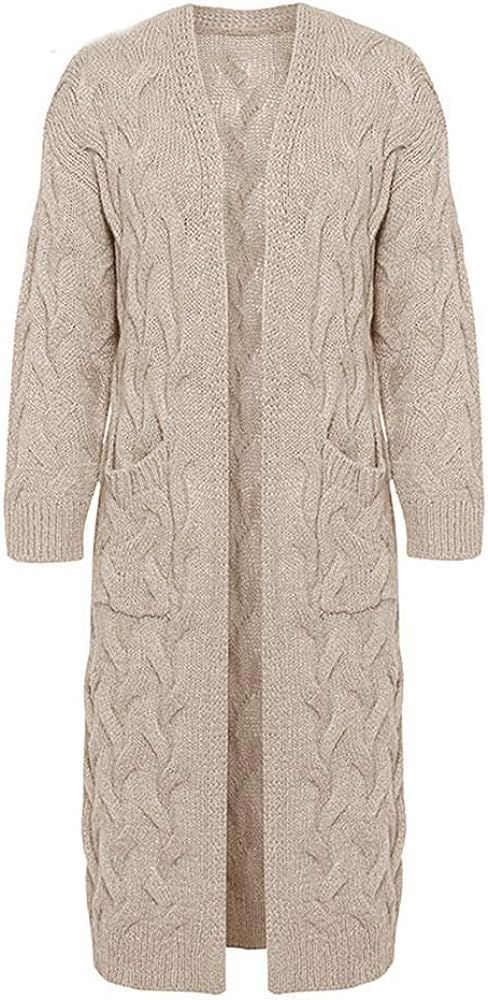 ZIWOCH Women's Long Cardigan Coats Cable Knit Casual Open Front Long Sleeve Loose Sweater with Po... | Amazon (US)