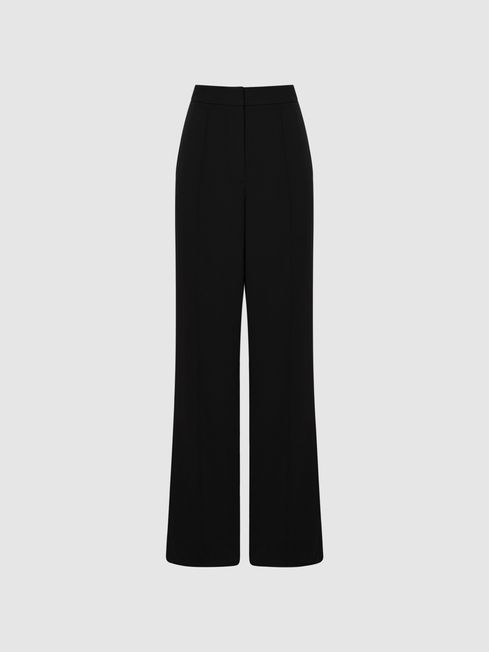 Reiss Black Aleah Pull On Wide Leg Trousers | Reiss UK