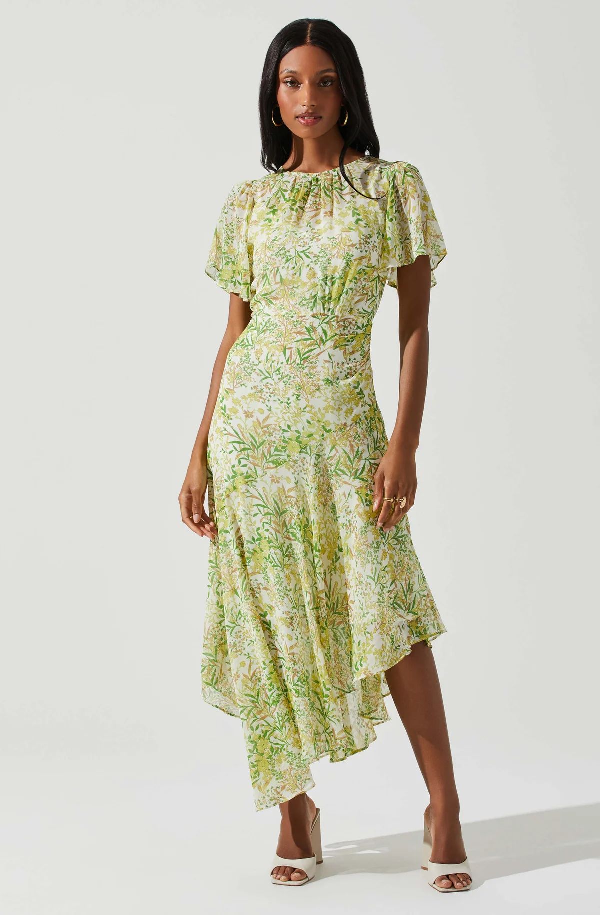 Flutter Sleeve Asymmetrical Floral Maxi Dress | ASTR The Label (US)