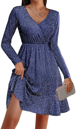 Zeagoo Womens Glitter Dress Wrap V Neck Long Sleeve Swing Club Cocktail Party Dresses Sequin Spar... | Amazon (US)