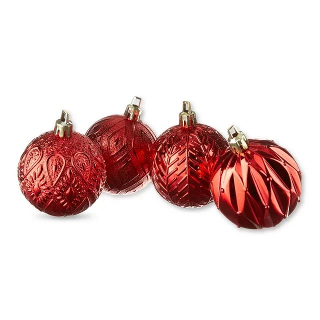 Multi-Textured Shatterproof Christmas Ornaments, Red, 26 Count, by Holiday Time | Walmart (US)