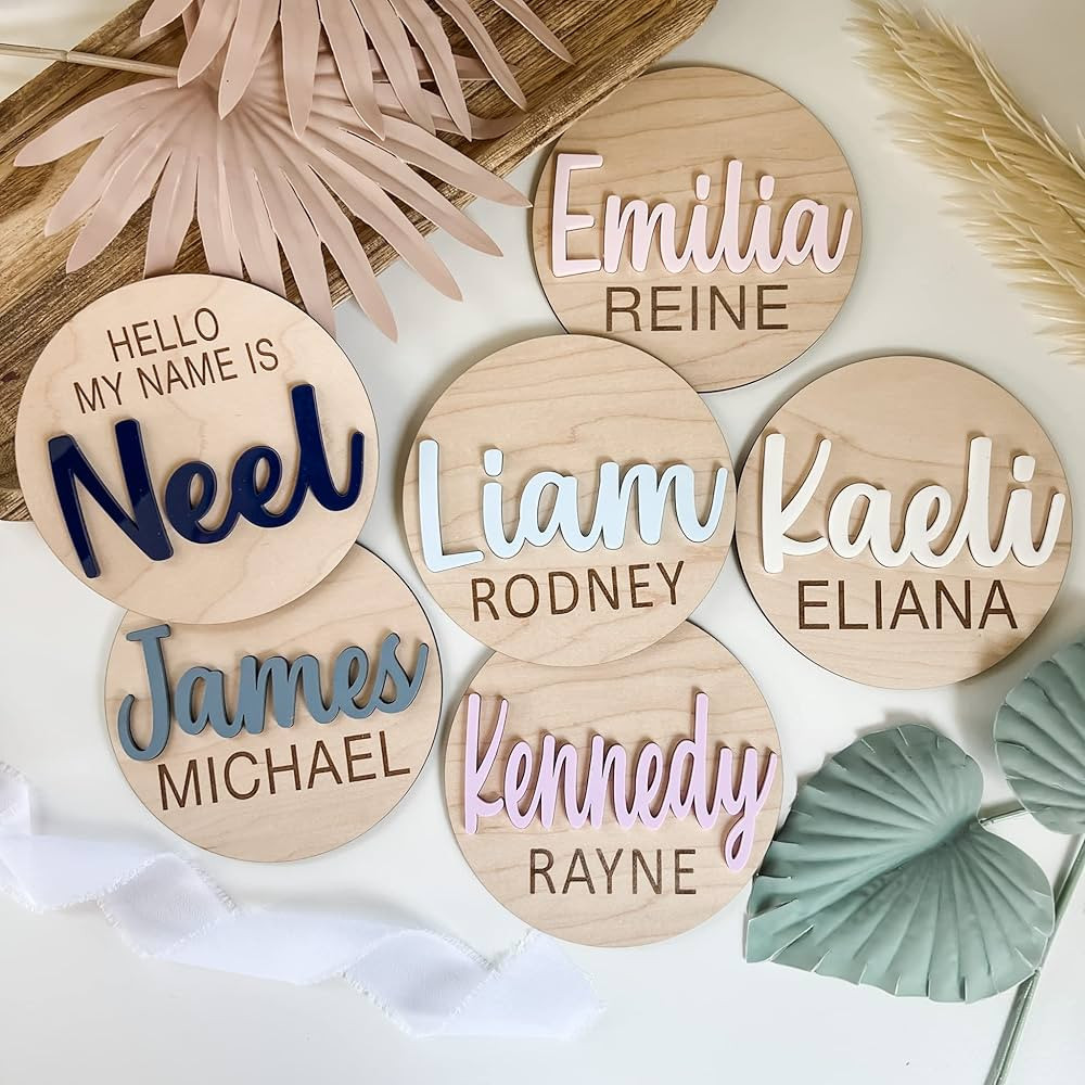 Imaginate Wooden & Acrylic Baby Name Announcement Sign - Custom Engraved 3D Baby Name Plaque - Bi... | Amazon (US)