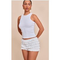 White Linen Blend Low Rise Bloomer Shorts | PrettyLittleThing US