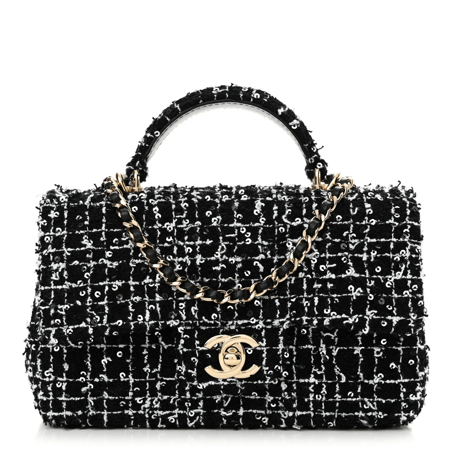 Tweed Quilted Mini Top Handle Rectangular Flap Black White | FASHIONPHILE (US)