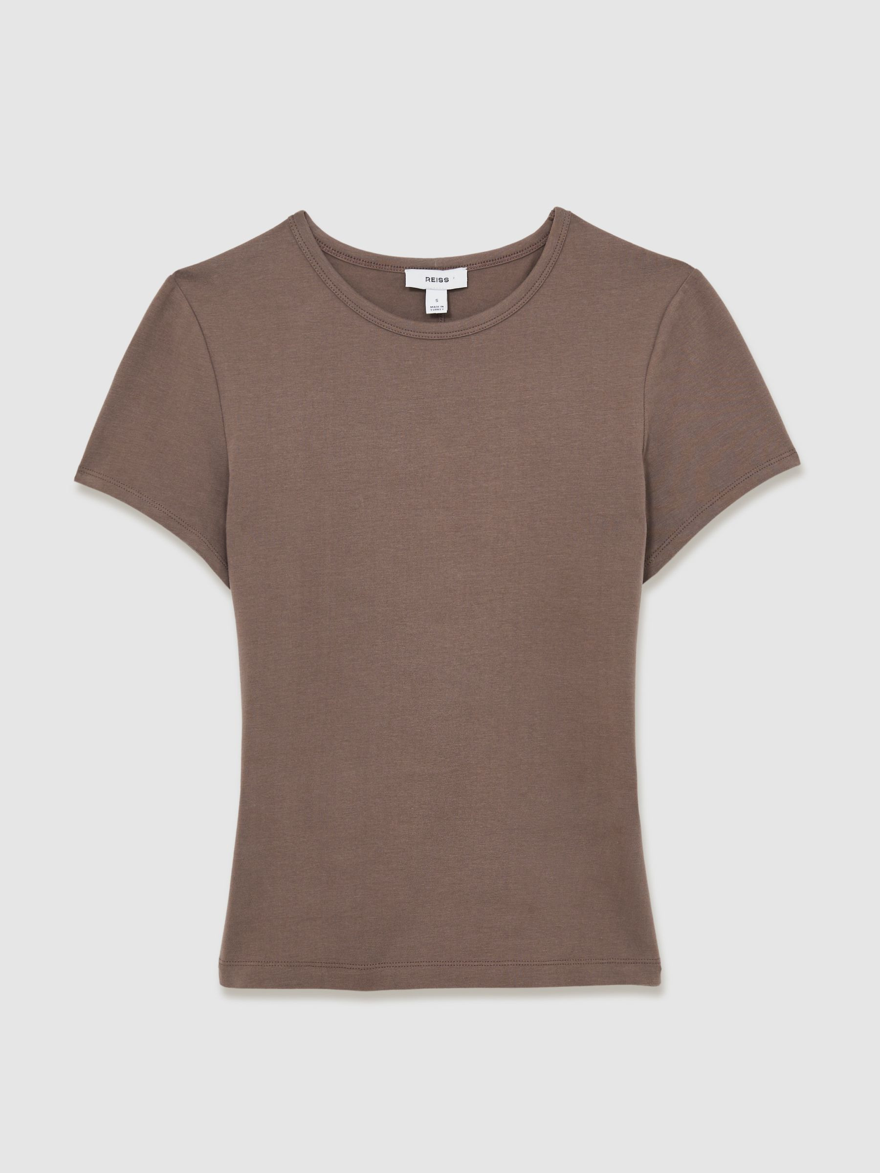 Stretch-Cotton Crew-Neck T-Shirt in Mink | Reiss UK