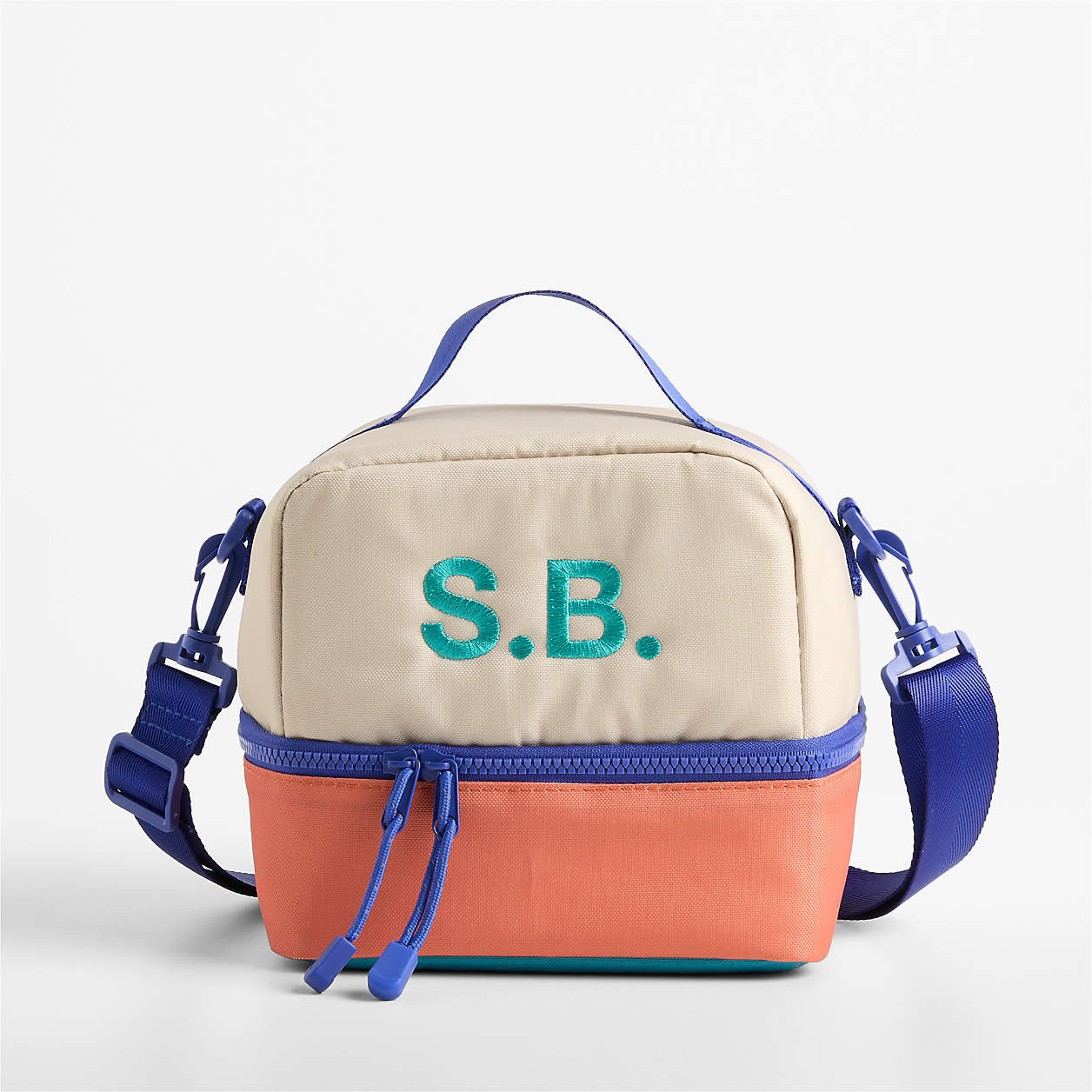 Khaki Colorblock Dual Compartment Soft Insulated Kids Lunch Box + Reviews | Crate & Kids | Crate & Barrel