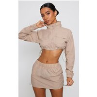 Petite Taupe Parachute Cropped Bomber Jacket | PrettyLittleThing CAN