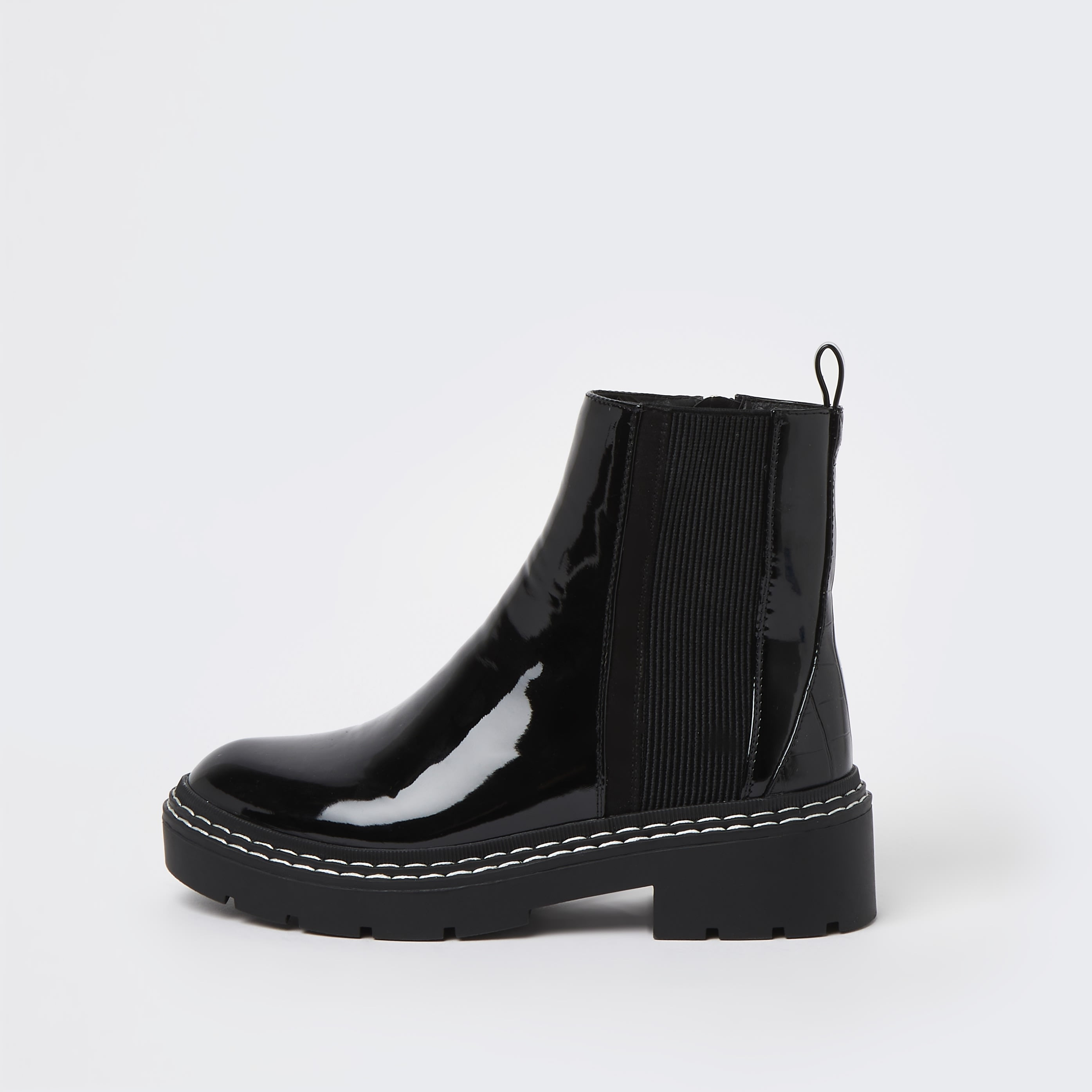 River Island Womens Black Wide Fit Patent Chelsea Boots | River Island (UK & IE)