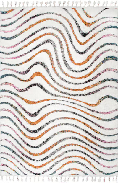 Ivory Carved Wavy Shag Area Rug | Rugs USA