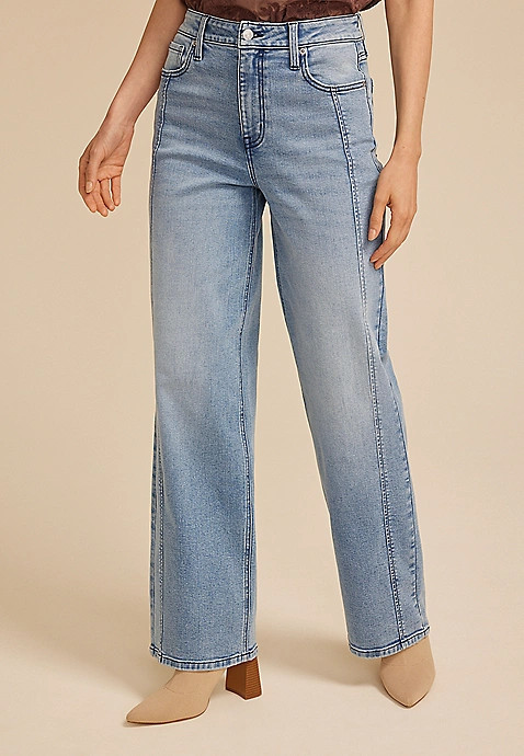 High Rise Side Seam Wide Leg Jean | Maurices