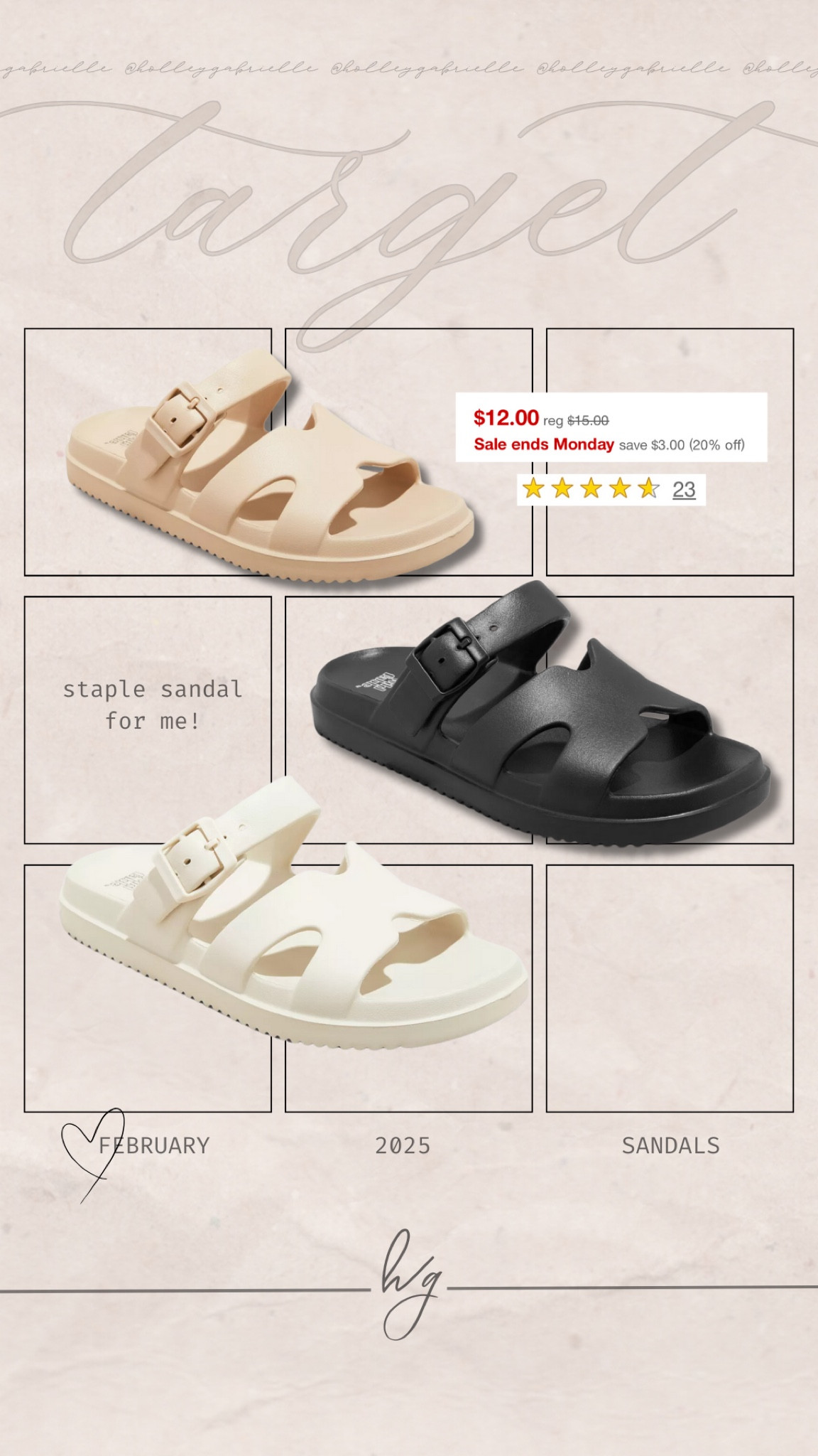 New spring shoe arrivals from Target I’m absolutely LOVING are 20% OFF RIGHT NOW!!! These are only $12😍👏🏼🤎 I’ll be wearing them all season!

Target is forever a go to for me for shoes. They normally never miss! I stick tts most of the time but I’ll size up a 1/2 size if they offer it! 

Sandals / flats / spring inspo / neutrals / comfy shoes / cute / Holley Gabrielle / strappy sandals / trending / sale alert / under $30

#LTKSaleAlert #LTKShoeCrush #LTKFindsUnder50