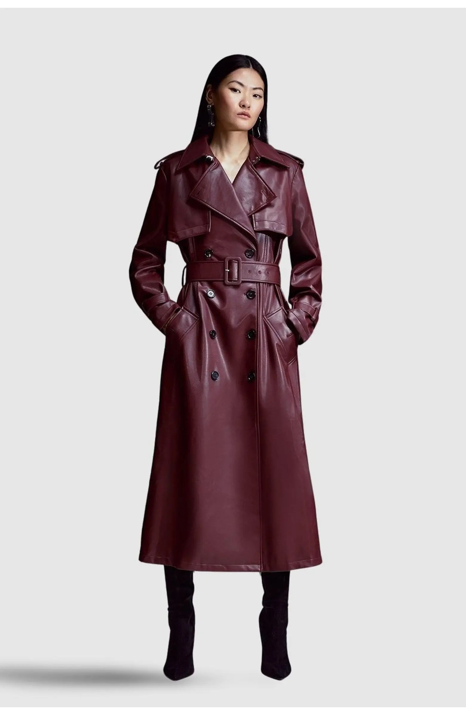 Karen Millen Tailored Faux Leather Belted Trench Coat | Nordstrom | Nordstrom