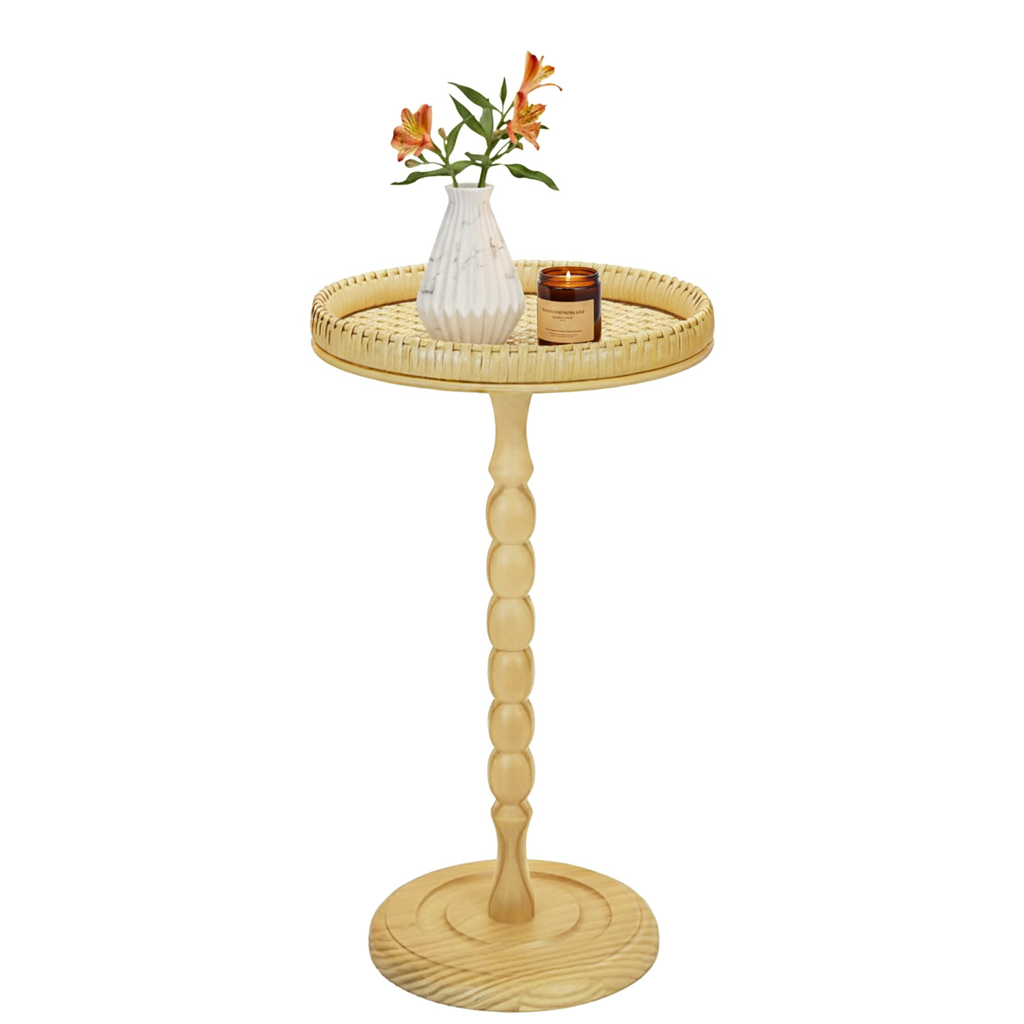 Drink Table,21" H Rattan Small Side Table with Solid Wood Leg Stand, Boho Accent Cocktail Tables ... | Amazon (US)