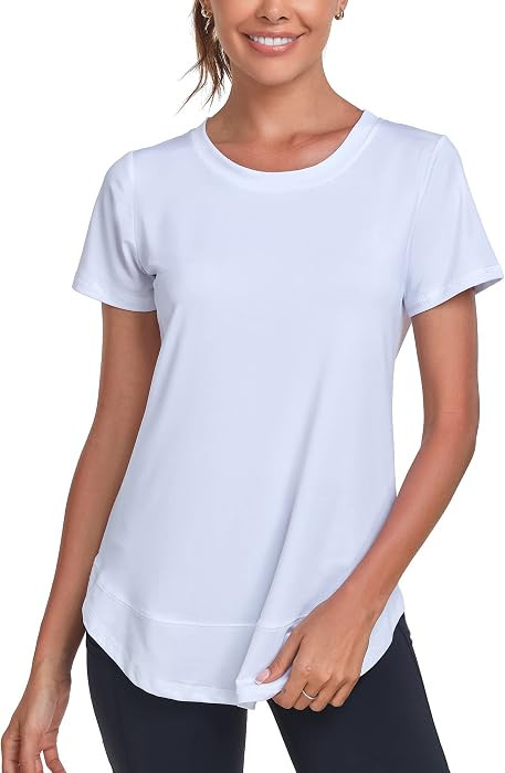 Women's Short Sleeve Workout Crew Neck Running Side Slit Tee | Amazon (US)
