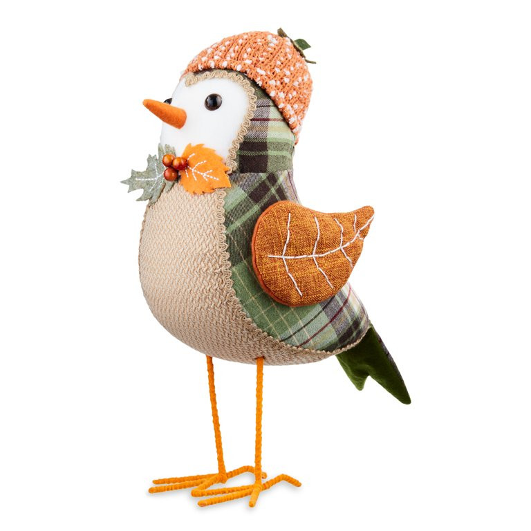 14.5 in Large Fabric Bird with Orange Hat Harvest Decoration, Way to Celebrate | Walmart (US)