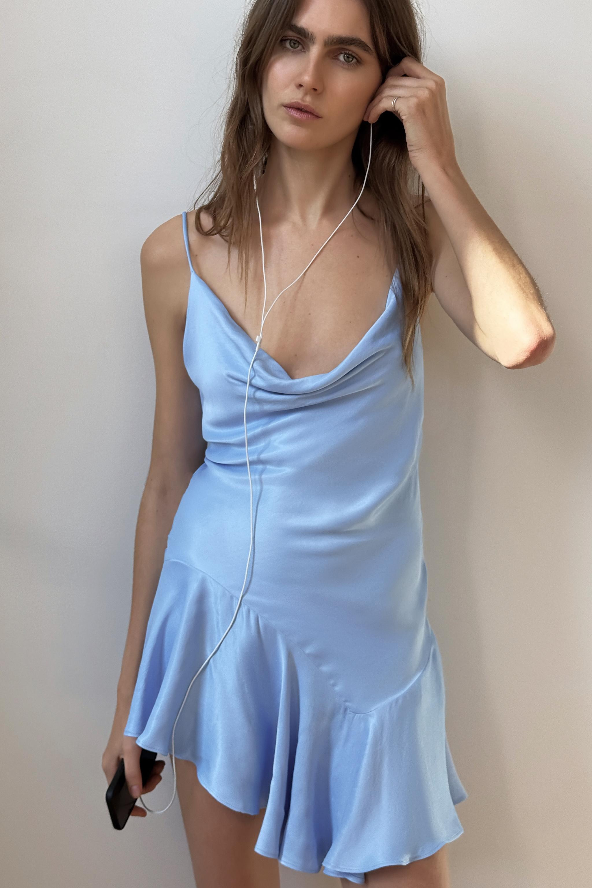 SHORT SATIN DRESS WITH ASYMMETRIC HEM | Zara UK