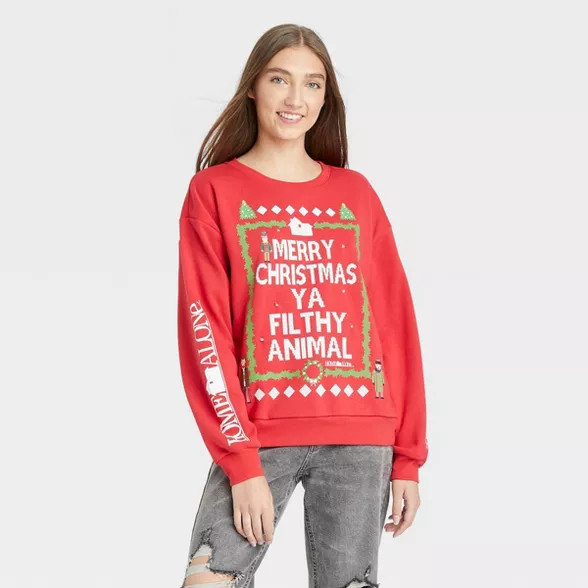 Women's Home Alone Merry Christmas Graphic Pullover Sweater - Cherry Red | Target