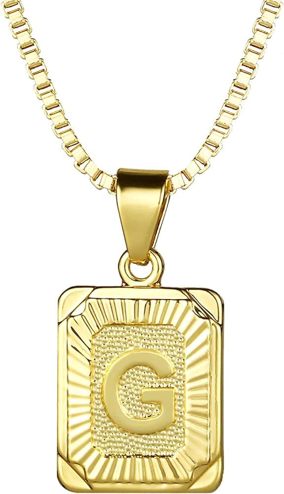 24K Gold Initial Necklaces for Men Women- Gold Plated Square Alphabet A-Z Letter Pendant Necklace Bo | Amazon (US)