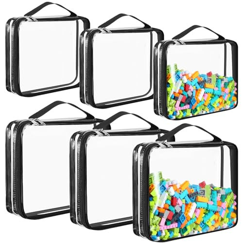 Sanwuta 6 Packs Toy Storage Bags, PVC Organizing Case Bags with Zipper, Waterproof Toy Container for Board Games, Building Blocks, Puzzles, Small Toys and Kids Books(Large, Small,Clear) | Amazon (US)