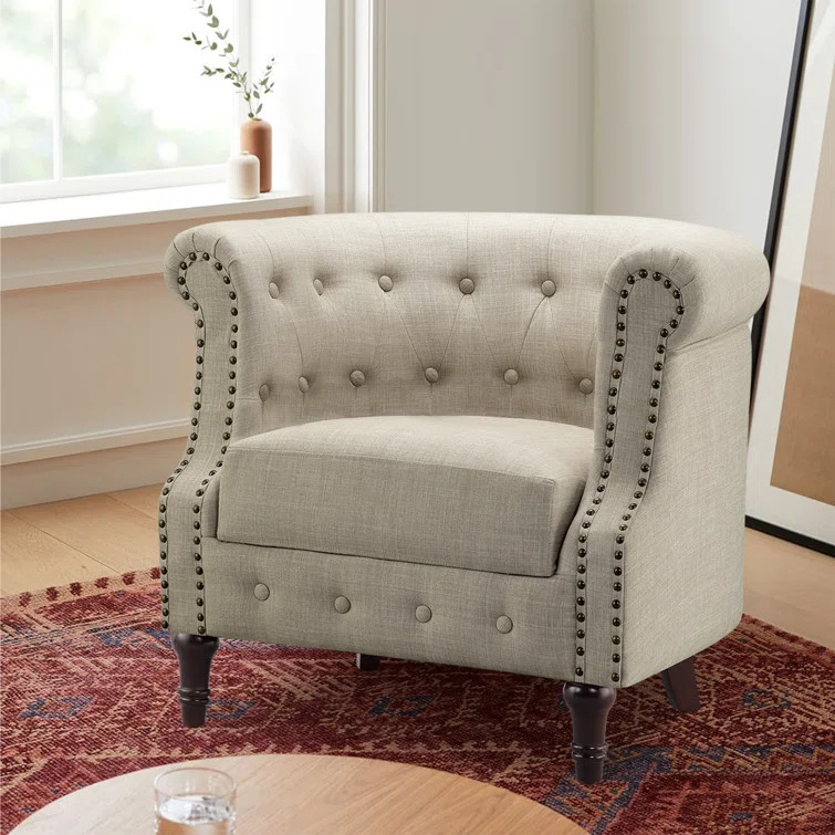 Kjellfrid 29'' Wide Tufted Linen Barrel Chair | Wayfair North America