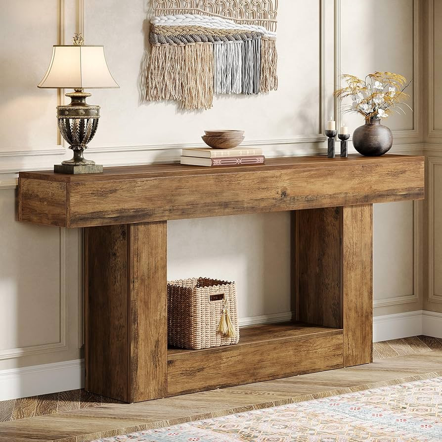 Tribesigns 63" Console Table, Farmhouse 2-Tier Entryway Table with U-Shaped Base, Narrow Long Woo... | Amazon (US)