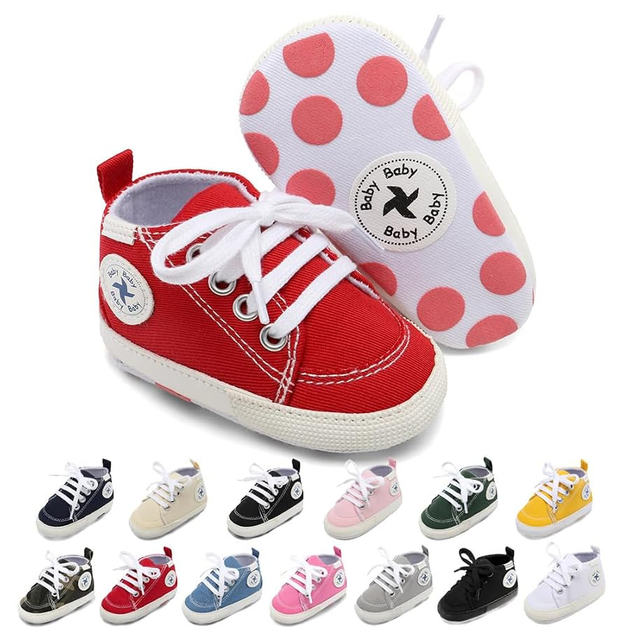 Baby Girls Boys Shoes Soft Anti-Slip Sole Newborn First Walkers High Top Canvas Denim Unisex Infa... | Amazon (US)
