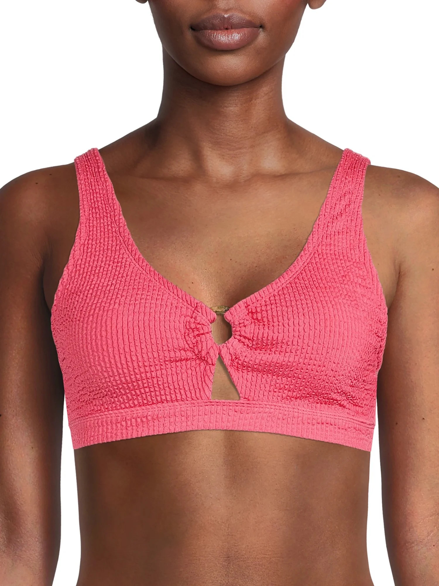 Time and Tru Women’s Crinkle Texture Ring Front Swimsuit Top | Walmart (US)