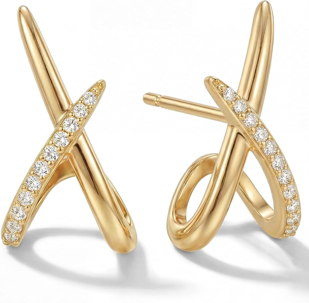 Gold Earrings for Women Trendy,14K Gold Stud Earrings Dainty Earrings Simple Minimalist Cubic Zir... | Amazon (US)