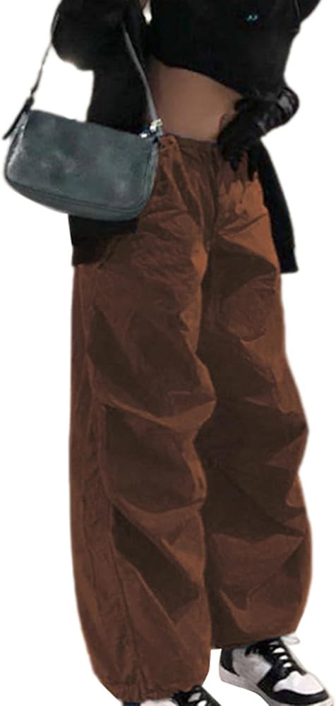 Womens Baggy Cargo Pants Casual Low Waist Adjustable Drawstring Joggers Sweatpants Trousers Punk Str | Amazon (US)