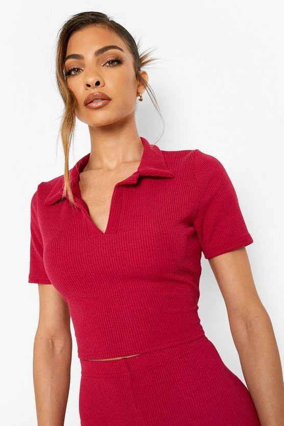 Crinkle Polo Neck Crop Top | Boohoo.com (US & CA)