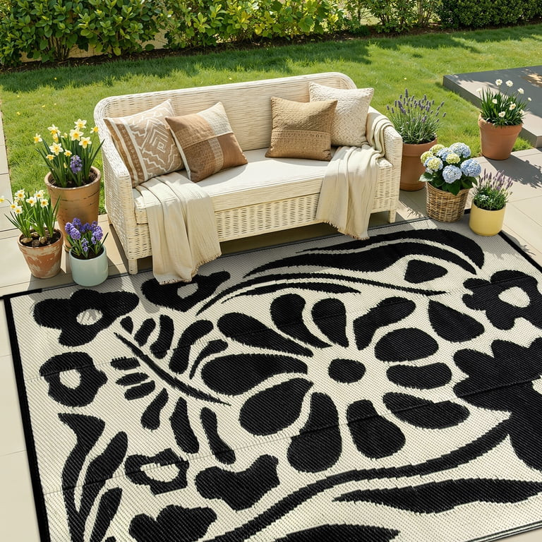 Lahome 8'x10' Outdoor Patio Rug - Waterproof Reversible Straw Mat,Lightweight Abstract Floral Car... | Walmart (US)