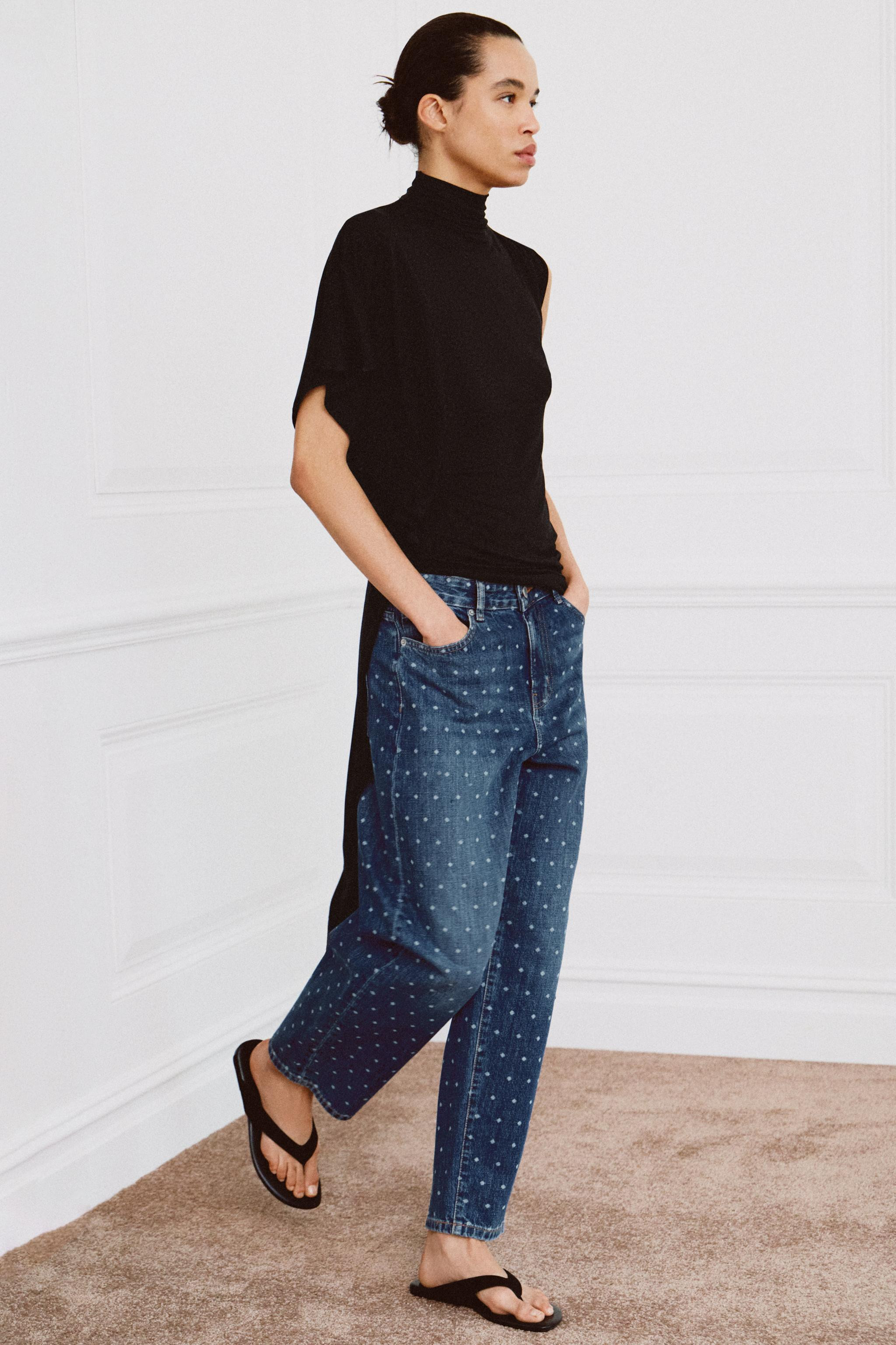 ZW COLLECTION POLKA DOT MID-RISE TAPERED JEANS | Zara US