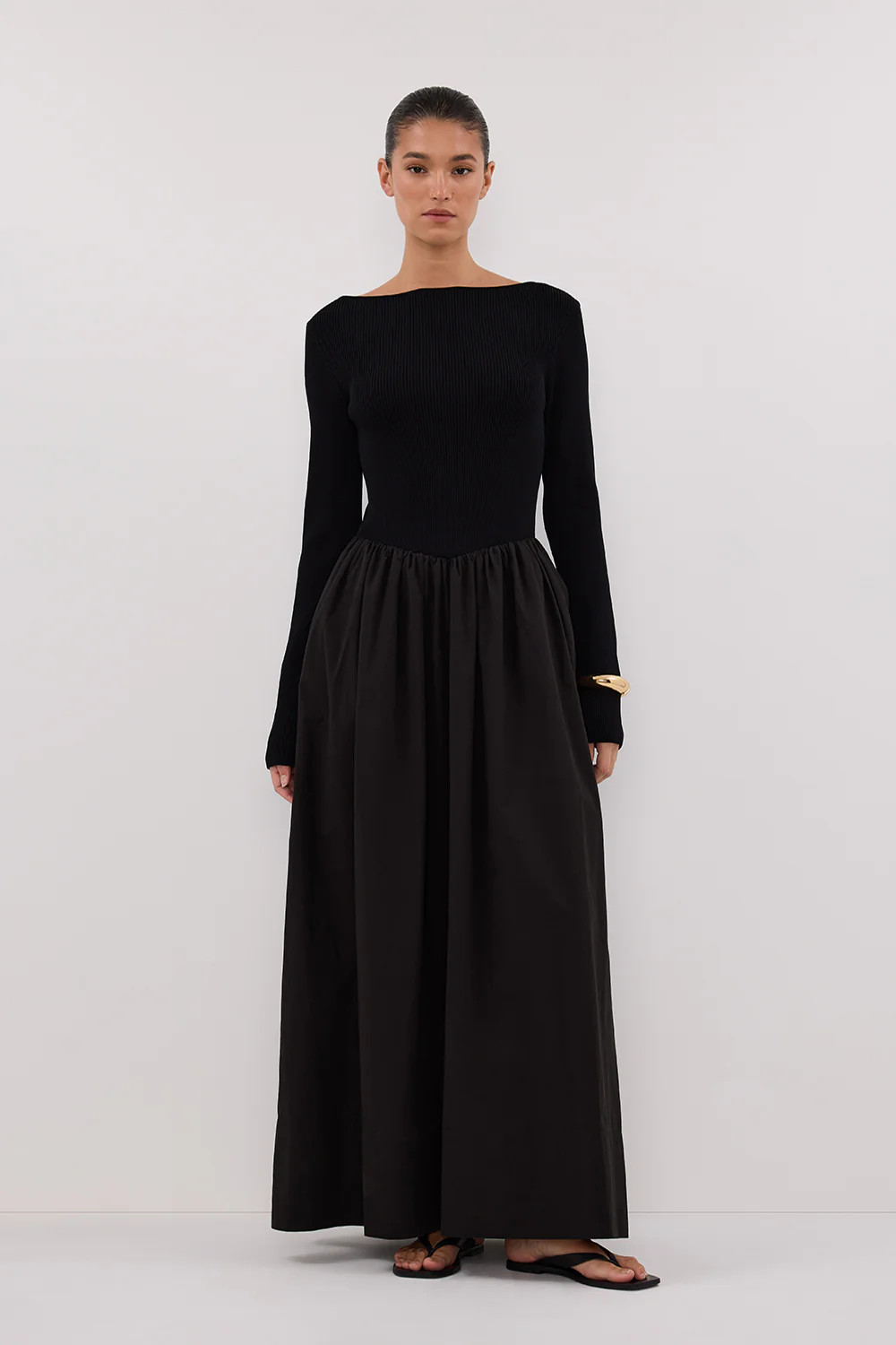 ABIGAIL BLACK HYBRID LONG SLEEVE MIDI DRESS | DISSH