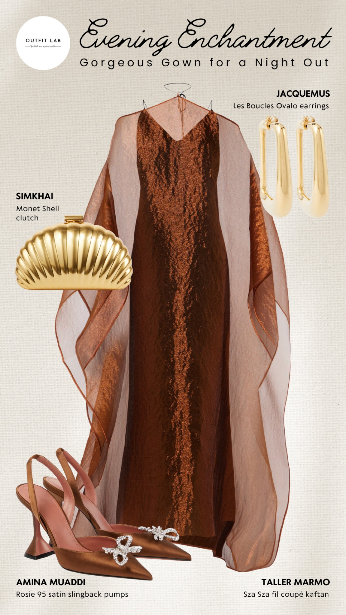 🌟Evening Enchantment: Gorgeous Gown for a Night Out🌟

Step into the night with a touch of enchantment in a Taller Marmo kaftan, blending elegance and comfort in a garment that's as striking as it is effortless. Elevate this exquisite piece with Amina Muaddi pumps, known for their unique flair and ability to add instant glamour. Accessorize with Jacquemus earrings, which bring a modern edge to traditional elegance. Hold all your evening essentials in a Simkhai clutch, the perfect complement to your outfit with its sleek design and sophistication. This gorgeous gown ensemble is designed for those nights out where you wish to captivate and shine.

#LTKShoeCrush #LTKItBag #LTKStyleTip