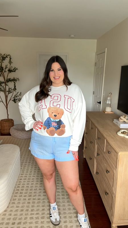 Sharing some red, white, + blue fashion finds from @targetstyle ❤️🤍💙 in case you need a last minute outfit for Memorial Day or even 4th of July! But everything is available in other color options if your not looking for something so festive 😅 and pretty much everything is on sale right now! 

Sizes: 
USA sweatshirt: XXL (sized up for an oversized fit) 
Stripe shorts: XXL (run small, size up) 

Target fashion, Target, Target style, Target fashion finds, Memorial Day outfit, Memorial Day, 4th of July, 4th of July outfit, midsize 

#LTKSeasonal #LTKFindsUnder50 #LTKMidsize