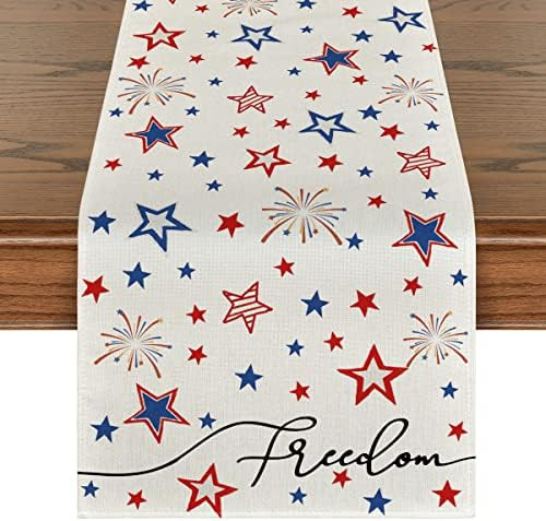 Artoid Mode Patriotic Freedom Stars Table Runner, 4th of July Memorial Day Holiday Kitchen Dining Ta | Amazon (US)