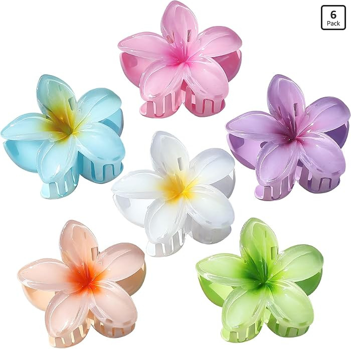 Sisiaipu Flower Hair Clips for Women 6 Pcs Hawaiian Large Claw Clips Plumeria Medium Hair Claw Cl... | Amazon (US)