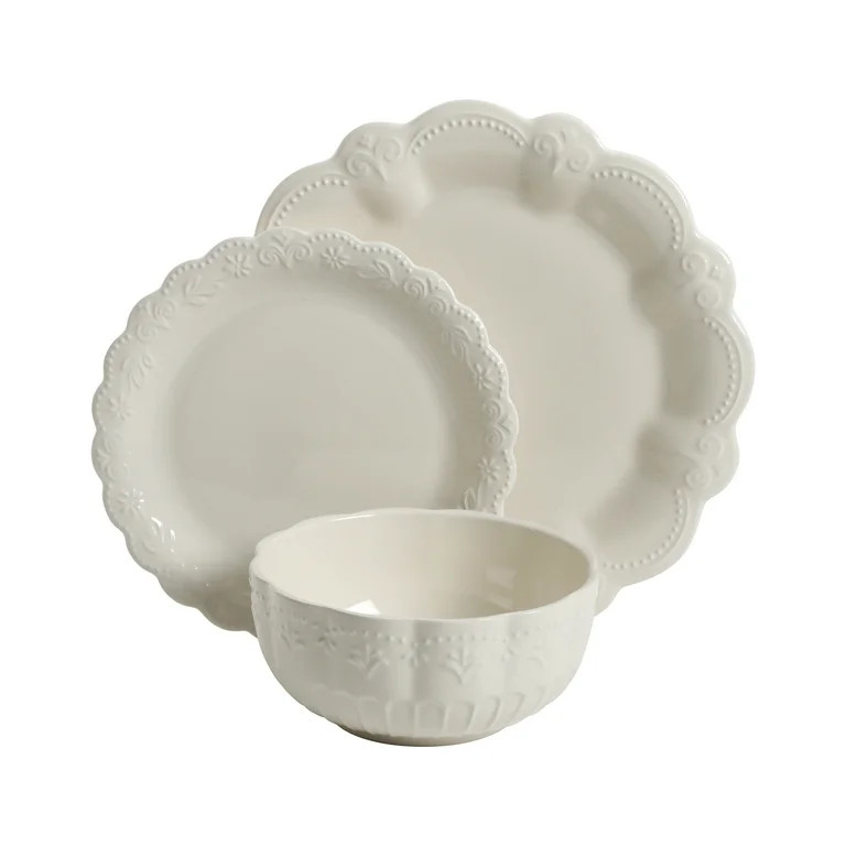 The Pioneer Woman Toni 24-Piece Stoneware Plates & Bowls Dinnerware Set, Linen | Walmart (US)